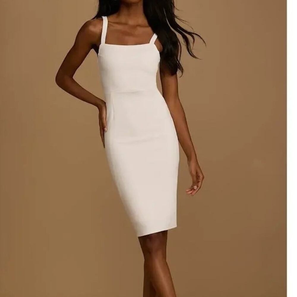 NWT Lulus Guessing Game Sleeveless Square Neck Bodycon Knee Length Dress M White